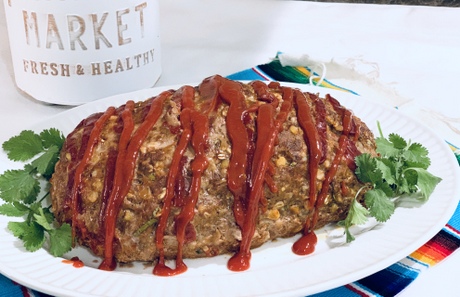 fresh and healthy southwestern meatloaf made with Nature's Yoke eggs with fresh cilantro on platter